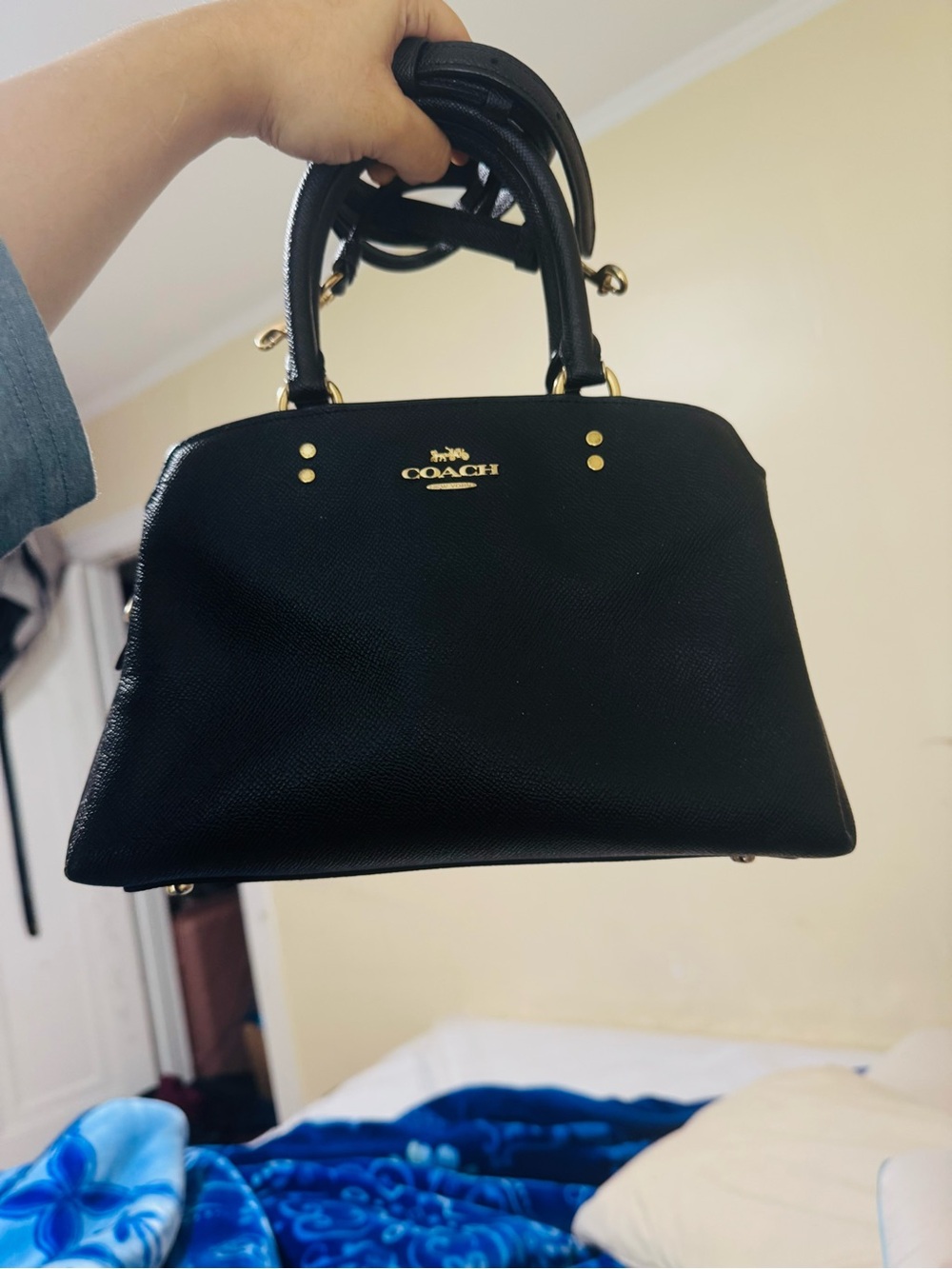 COACH Small Lillie Carryall Black Leather Dome Satchel